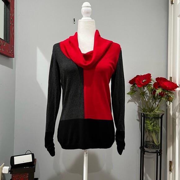 NEW Alfani Colorblock Cowl Neck Ruched Oversized Layering Sweater Top M NWOT - Picture 8 of 13